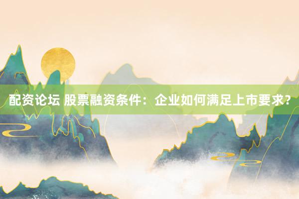 配资论坛 股票融资条件：企业如何满足上市要求？