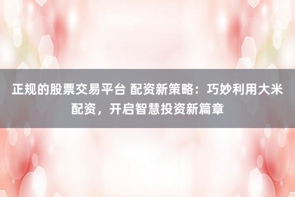 正规的股票交易平台 配资新策略：巧妙利用大米配资，开启智慧投资新篇章