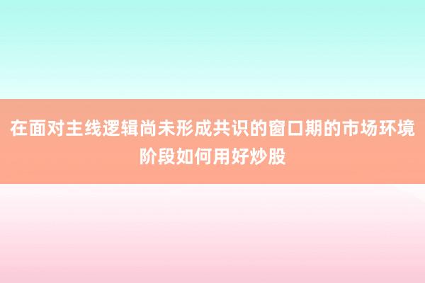 在面对主线逻辑尚未形成共识的窗口期的市场环境阶段如何用好炒股