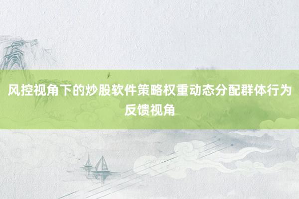 风控视角下的炒股软件策略权重动态分配群体行为反馈视角