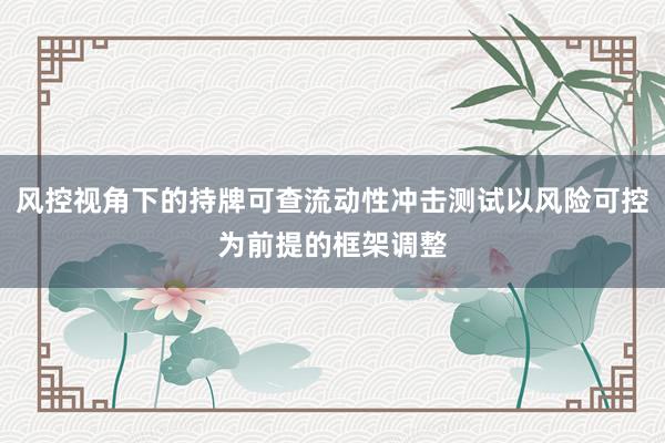 风控视角下的持牌可查流动性冲击测试以风险可控为前提的框架调整