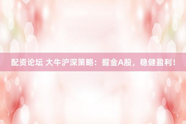 配资论坛 大牛沪深策略：掘金A股，稳健盈利！